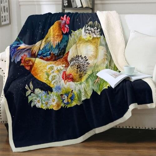 2020 Chicken Sherpa Fleece Blanket Watercolor Rooster Soft Fluffy Blanket Animal Flower Custom Fashion blanket
