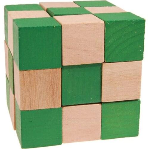 3x3x3 Wooden Magic Snake Shape Toys Game Twist Cube Puzzle Toys Gift For Kids Green
