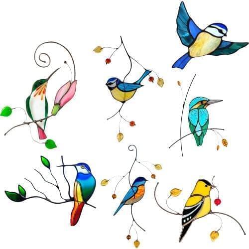 7PCS/set Removable Bird Stickers Reusable Stain Glass Window Ornament Hangings Bird Cute 3D Car Stickers Decoration