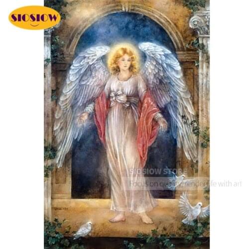 SIOSIOW Diamond Painting Full Set Square Religion Woman Cross Stitch Diamond Beads Embroidery Angel Picture Kits Wall Decor Home