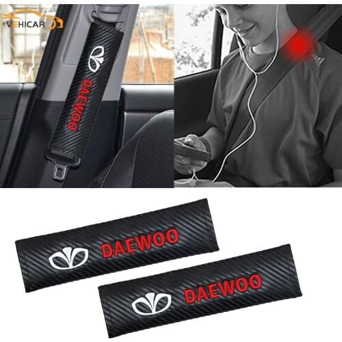 VEHICAR Seatbelt Cover For DAEWOO Car 2PCS Carbon Fiber Safety Belt Pads For Driver Shoulder Protector Logo knitting