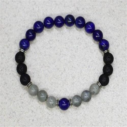 8mm Lapis Lazuli Volcanic Moonstone Stone Bracelet 7.5 Inches Pray Meditation Ruyi Fancy Reiki Mala Yoga Buddhism Wrist