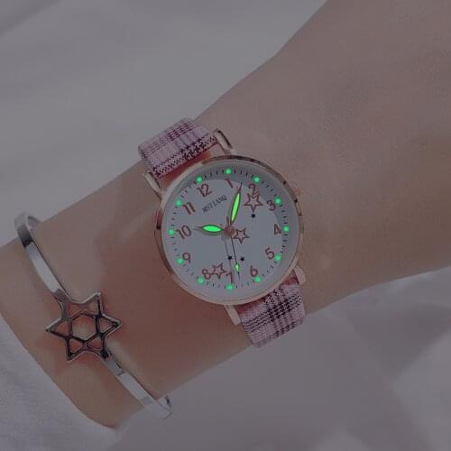Lattice Strap Ladies Watch Cute Star Pattern Women Wristwatch Luminous Students Girls Watches Set Gift Fashion relogio feminino