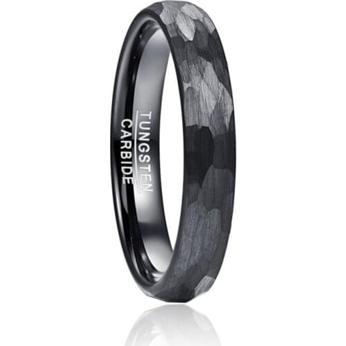 Black Tungsten Wedding Band For Men Women Multi-Faceted Hammered Brushed Finish Comfort Fit