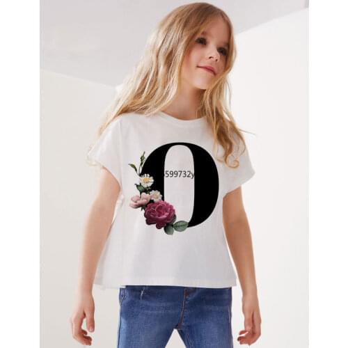 New Summer boy Short Sleeves Kids T-Shirt Children clothes 26 English Flower Alphabet girl Tshirt Casual White Girls Tops Shirts