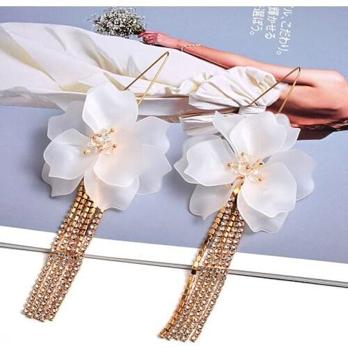 Elegant Korean Flower Acrylic Long Tassel Dangle Earring For Women Resin Drop Earring Girls Party Romantic Jewelry