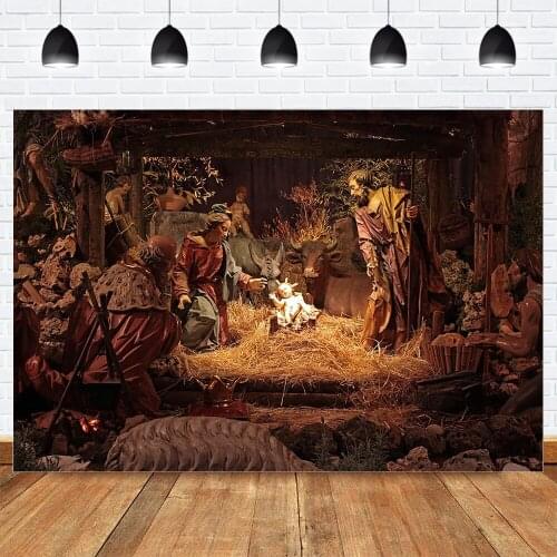 Photography Backdrop Nativity Scene Jesus Birth Photo Background Christmas Religious Barn Photographic Backdrop for Photo Studio