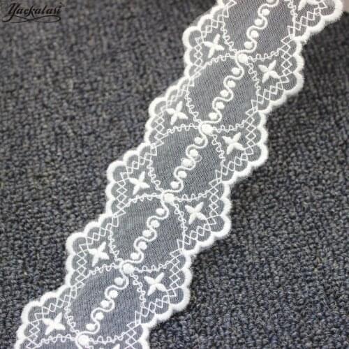 YACKALASI Cotton Lace Embroidered Applique White Soft Tulle Lace Ribbon Double Scalloped Sewing Apparel Trims Vintage 5.7CM