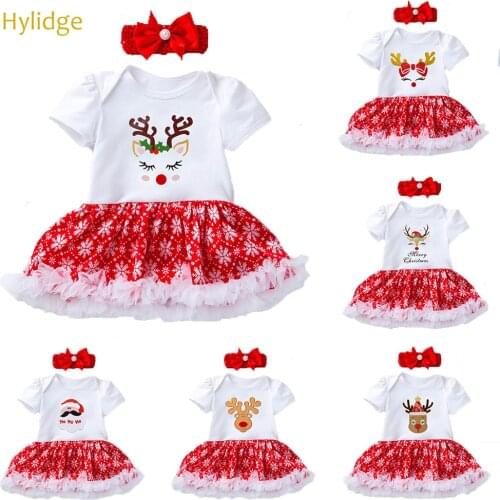 Hylidge My First Christmas Dress Headband Set 0-2Y Toddler Girl Christmas Romper Dresses Newborn Photography Props Clothes Set