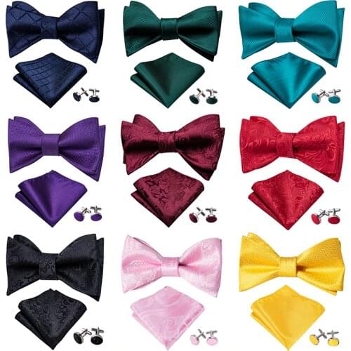 Red Green Silk Bowtie for Men Adjustable Self-Bow tie Hanky Cufflinks Set Male Butterfly Party Wedding Gift Barry.Wang