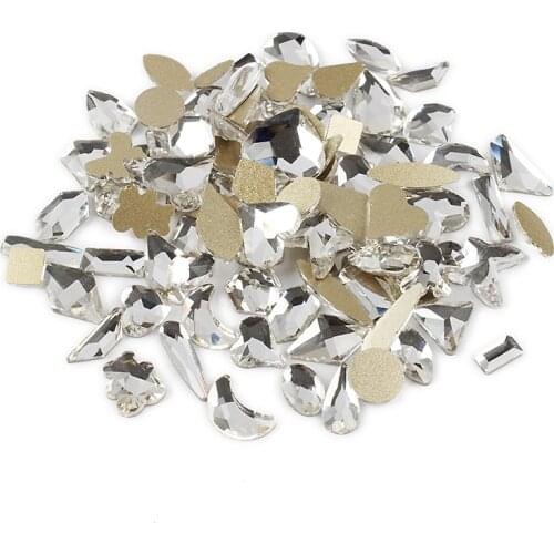 Crystal Clear Mix shape 100Pcs Flat back Rhinestones Mixsize Nail art Crystals for DIY Nails art Decoration