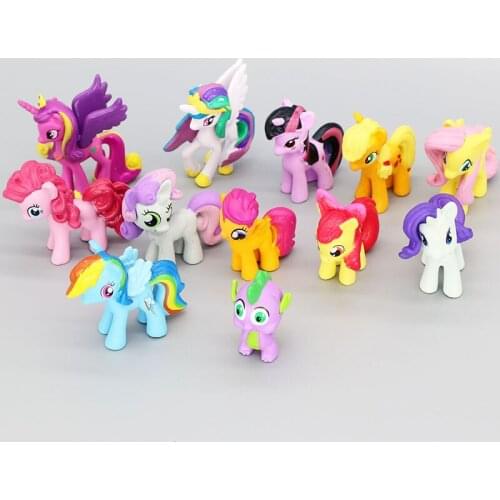 My Little Pony Mini Doll 12 Pcs-Suit Rainbow Dash Spike Pinkie Pie Rarity Model Anime Figures Favorites Collect Ornaments