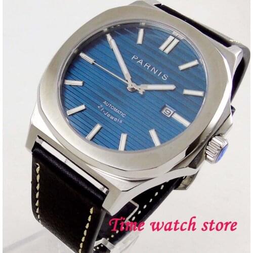 Parnis 44mm Miyota 5ATM mechanical automatic watch men sapphire glass waterproof leather Strap blue dial luminous