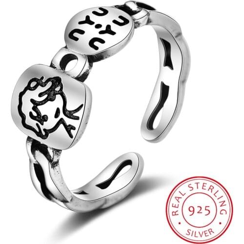 Prevent Allergy 925 Sterling Silver Rings Vintage Simple Love Chain Finger Jewelry for Women Couple Party Accessories