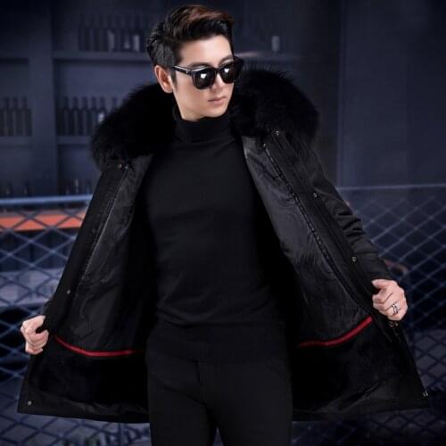 New Fashion Men Jackets Real Rabbit Fur Liner Parka Coat Raccoon Fur Collar Autumn and Winter Trench Coat Men High Quality