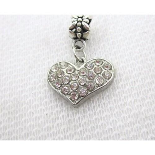 20pcs/lot Crystal heart charms hanging charm big hole pendant bead charm fit European bracelet diy jewelry dangle charms