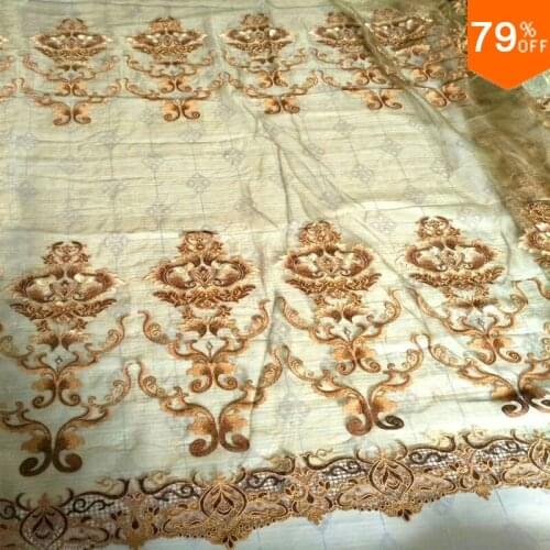 Half curtain tulle Golden luxury Jacquard Romantic yarn net sheer curtain tull Voile organza curtains tulle net gold curtains