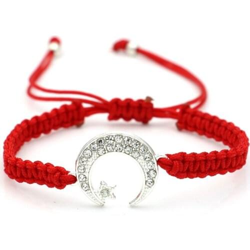 JAKONGO Crystal Moon Star Charm Bracelet Braided Red Rope Bracelet for Women Men Adjustable Handmade Bracelet