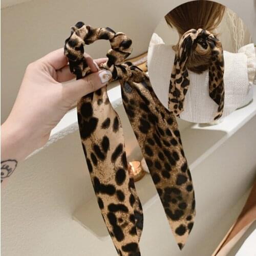 Leopard Big Bow Knotted Hair Rope Long Streamer Scrunchies Women Fashion Elastic Hair Scarf Hair Rings Hair Accessories Headwear