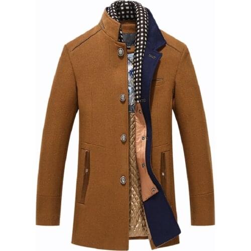 Wool Winter Coat Men New Cashmere Jacket Men Casual Windbreaker Long Slim Fit Trench Thick Woolen Coat Detachable Scarf Jackets