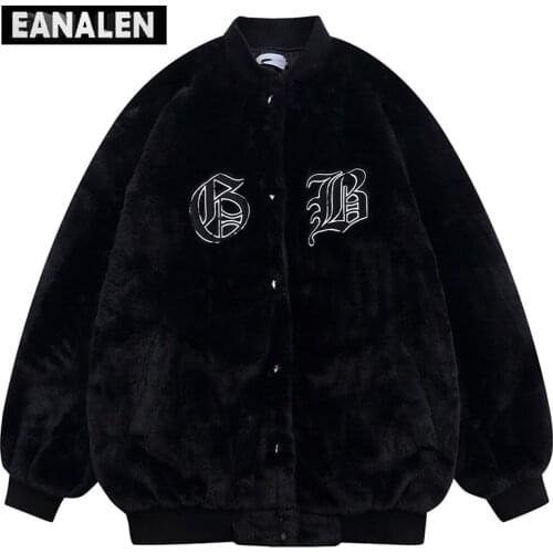 Harajuku vintage black embroidered letters padded jacket mens parka coat plus cotton streetwear thick coat baseball jacket warm