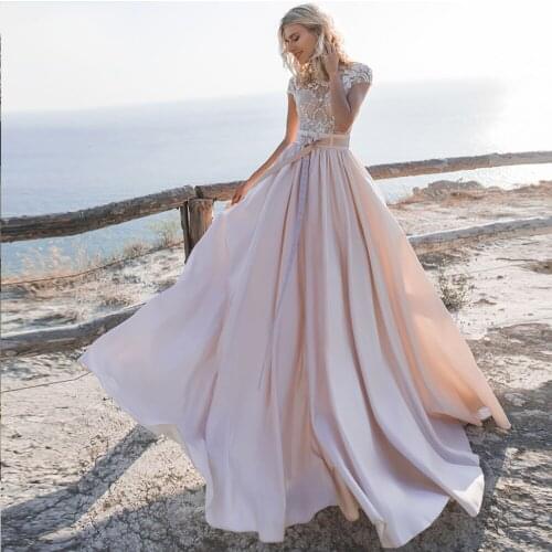 Eightree A-Line Wedding Dresses 2020 Appliques Lace Cap Sleeve Vintage Bridal Dress Bohomian Vestidos Beach Boho Wedding Gowns