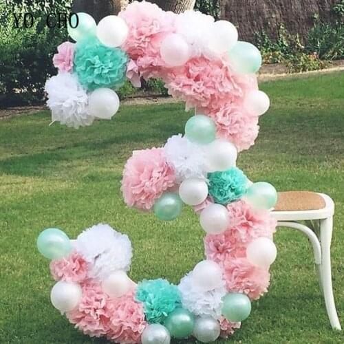 YO CHO 3pcs/lot Paper Pompom Artificial Flower Head 20 30cm Pink White Tissue Paper Pompom Wedding Decoration Home Party Decor