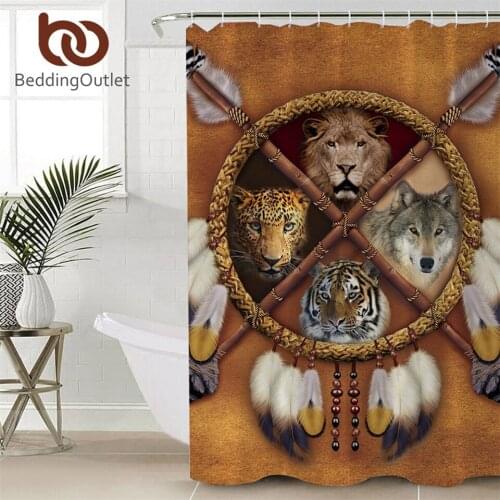 BeddingOutlet Dreamcatcher Curtain Wolf 3D Animal Shower Curtain Tribal Lion Tiger Leopard Bathroom Curtain Bath Curtain 90x180