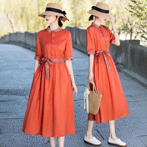 Women Dresses Linen Dress Spring/Summer 2021 Womens Clothing Cotton And Linen Skirt Vestido De Mujer