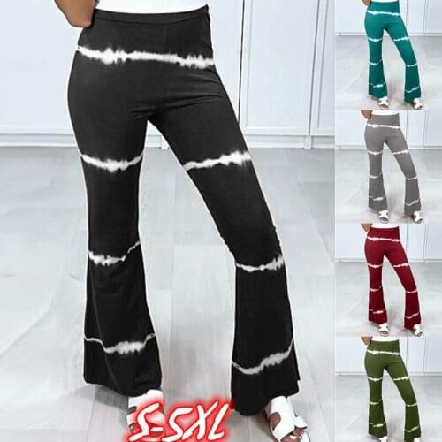2021 European and American new womens loose large size casual printed flared trousers womens pants