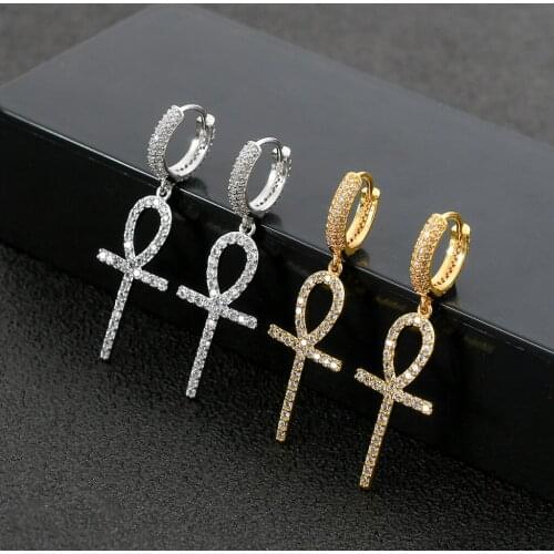 1 Pair Bling Iced Out Cross Earring Copper Material Cubic Zirconia Earrings for Men Women Hip Hop Jewelry Gifts