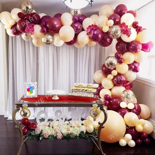 111pcs Retro Skin And Burgundy Balloons Arch Garland for Birthday Wedding Valentines Day Anniversary Baby Shower Party Decor