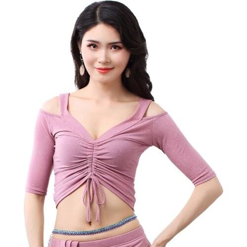 2020 New Belly Dance Costumes 1041 Half Sleeve Wrinkle design V Neck Sexy Belly Dance Tops & Tees for Women Bellydance Dress