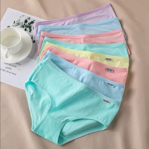 3Pcs/Set Candy Color Underwear Womens Comfortable High-quality Pure Cotton Panties Mid-waist Breathable Female Plus Size Briefs