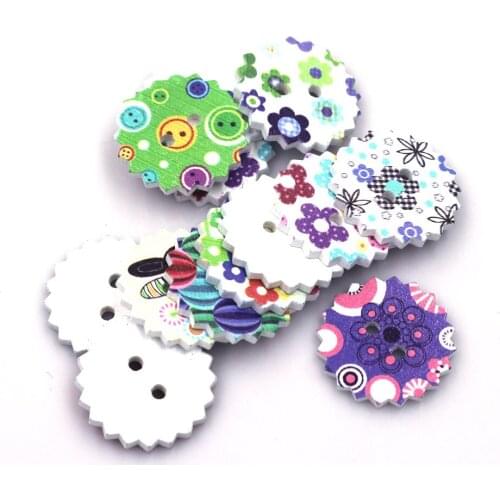 30Pcs Mixed Colourful Gear Shaped Lace Wooden Sewing Buttons 2 Holes DIY Crafts Scrapbook Clothes Knitting Accessories 24x24mm