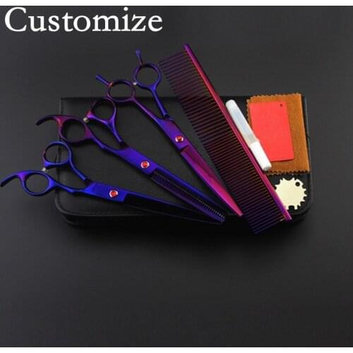 Customize 4 kits Pet 7 inch shears dog grooming hair scissors thinning cutting hair clipper barber set hairdressing scissors