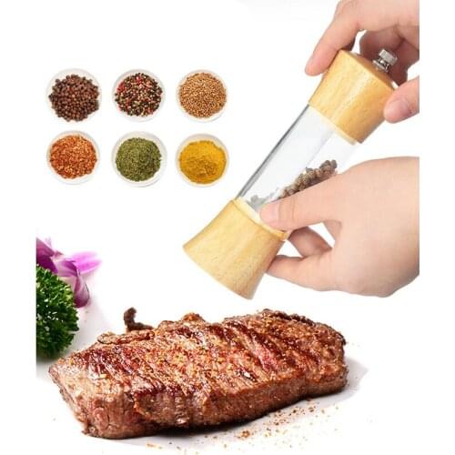 6 inch Wood Acrylic Spice Pepper Mill with Strong Adjustable Ceramic Grinder Home Kitchen Tools For Cooking