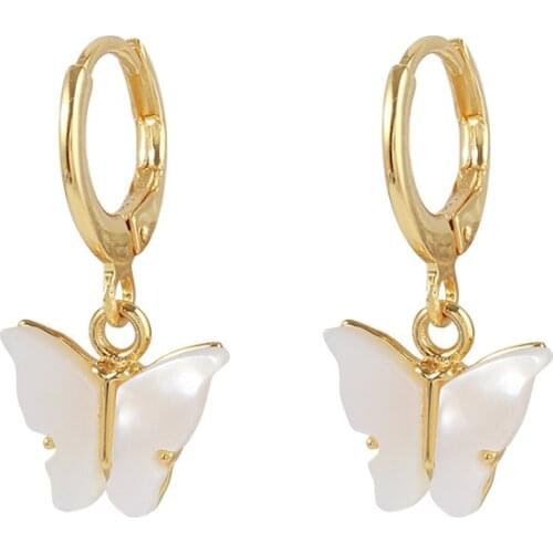 Elegant 18k Gold Earrrings for Woman Butterfly Shell Earring Fashion Charm Wedding Jewelry Joyeria Fina Para Mujer Fine Earrings