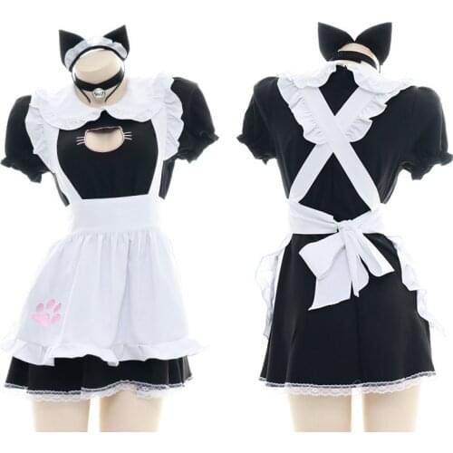 Gothic Lolita Blouse Kawaii Dress Cute Love Live Anime Cosplay Halloween Costumes For Women Apron Maid Outfit Cat Lingerie Hot