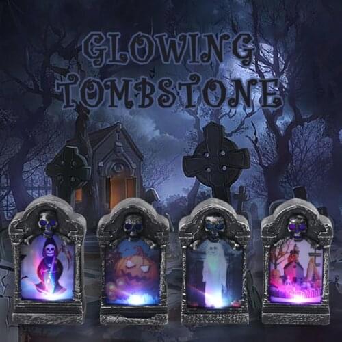 Halloween LED Tombstone Light Glowing Decoration Horror Happy Halloween Party Home Garden Decor Retro Simulation Gravestone Lamp
