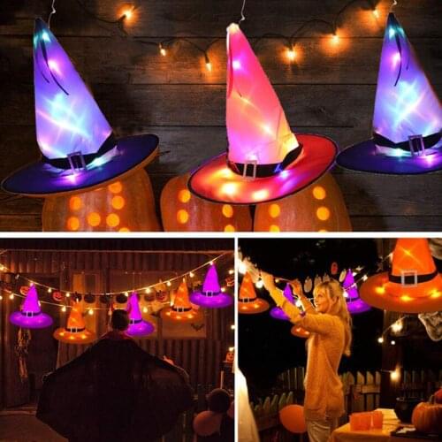 Halloween Glowing Witches Hat with LED Light Outdoor Suspension Tree Glowing Hats Home Party Decoration Cosplay Costume Props