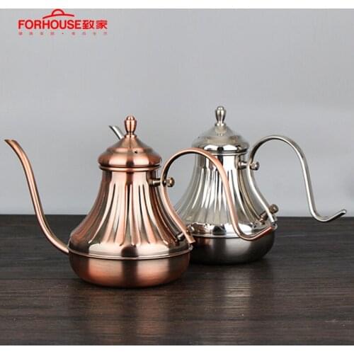 Stainless Steel Gooseneck Coffee Pot Pour-over Coffee Kettle with Filter Hand Drip Coffee Pot Tea Percolator Retro court Teapot