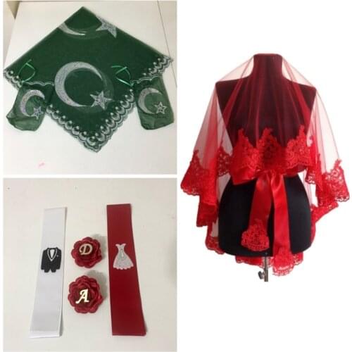 Bridal Veil Set Elegant Laced Hand Rose Groom Shoulder Cloth Jewelry Ribbon 11 Piece Complete Set of