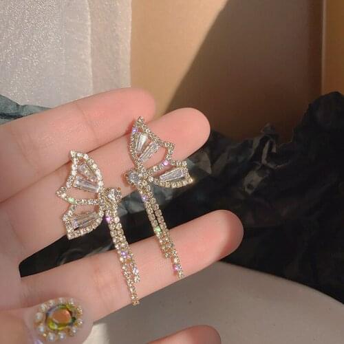 Luxury Butterfly Tassel Earring Mirco Inlaid Zirconia Temperament Women Dangler Anti-allergy Delicate Feminia Brincos Jewelry