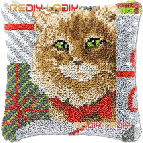Latch Hook Cushion Cover Lovely Kitten Needlepoint Kits Chunky Acrylic Yarn Crocheting Pillow Case Arts & Crafts