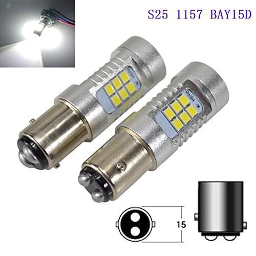 Par Lampadas 1157 BAY15D 2 Polos Freio 21 Led Cree 3535 Chip 630lm 12-24v Branca 6000K