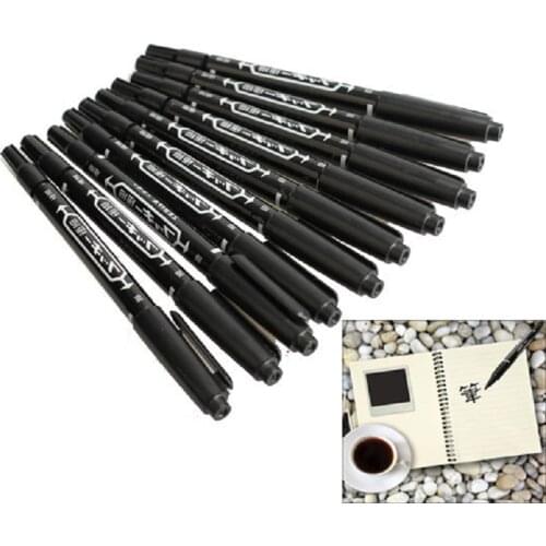 10PCS Fine Dual Heads Marking Pen Marker Waterproofink Thin Nib Black