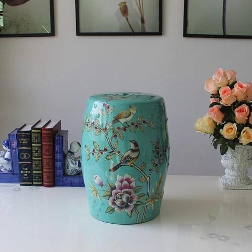 Fashion blue ceramic rustic stool decoration porcelain stool dressing stool modern home decoration floor luxury