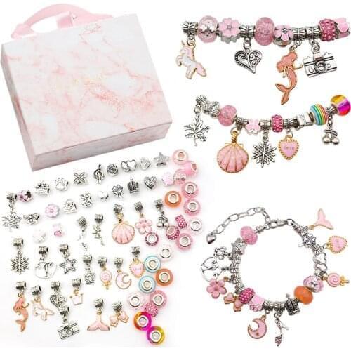 Pandora Pink/Green/Blue/Purple Gift Box Set Childrens Creative DIY Handmade Crystal Bracelet Jewelry Fashion Accessories