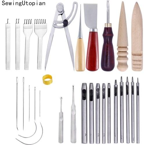 1Set Professional Leather Craft Hand Tools Kit Hand Sewing Stitching Punch Carving Leathercraft Accessories Leather Craft Tools